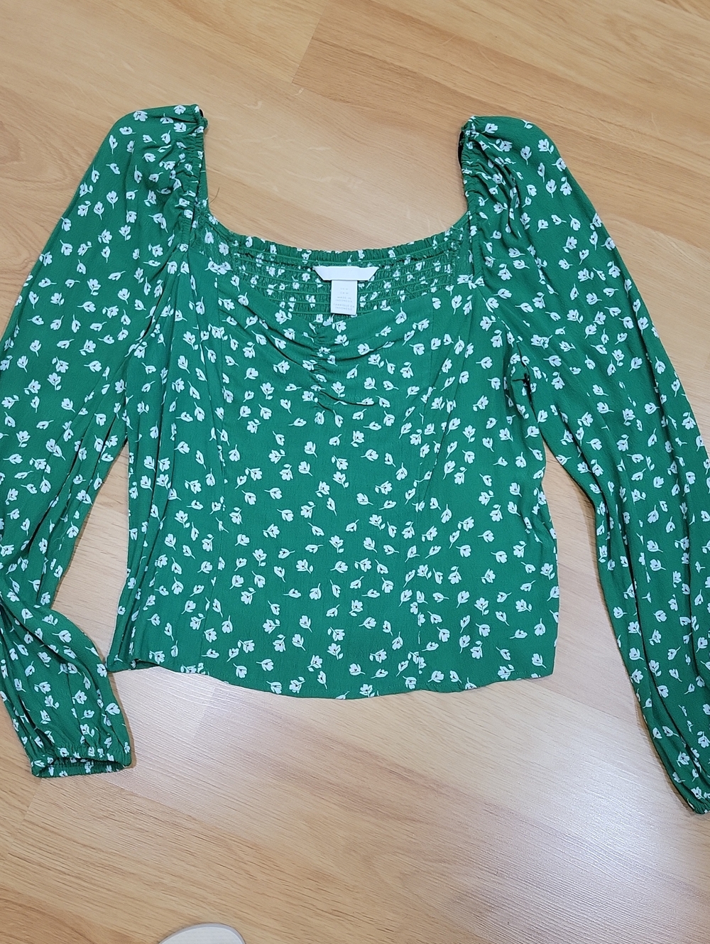 H&M Green Floral Square-Neck Blouse